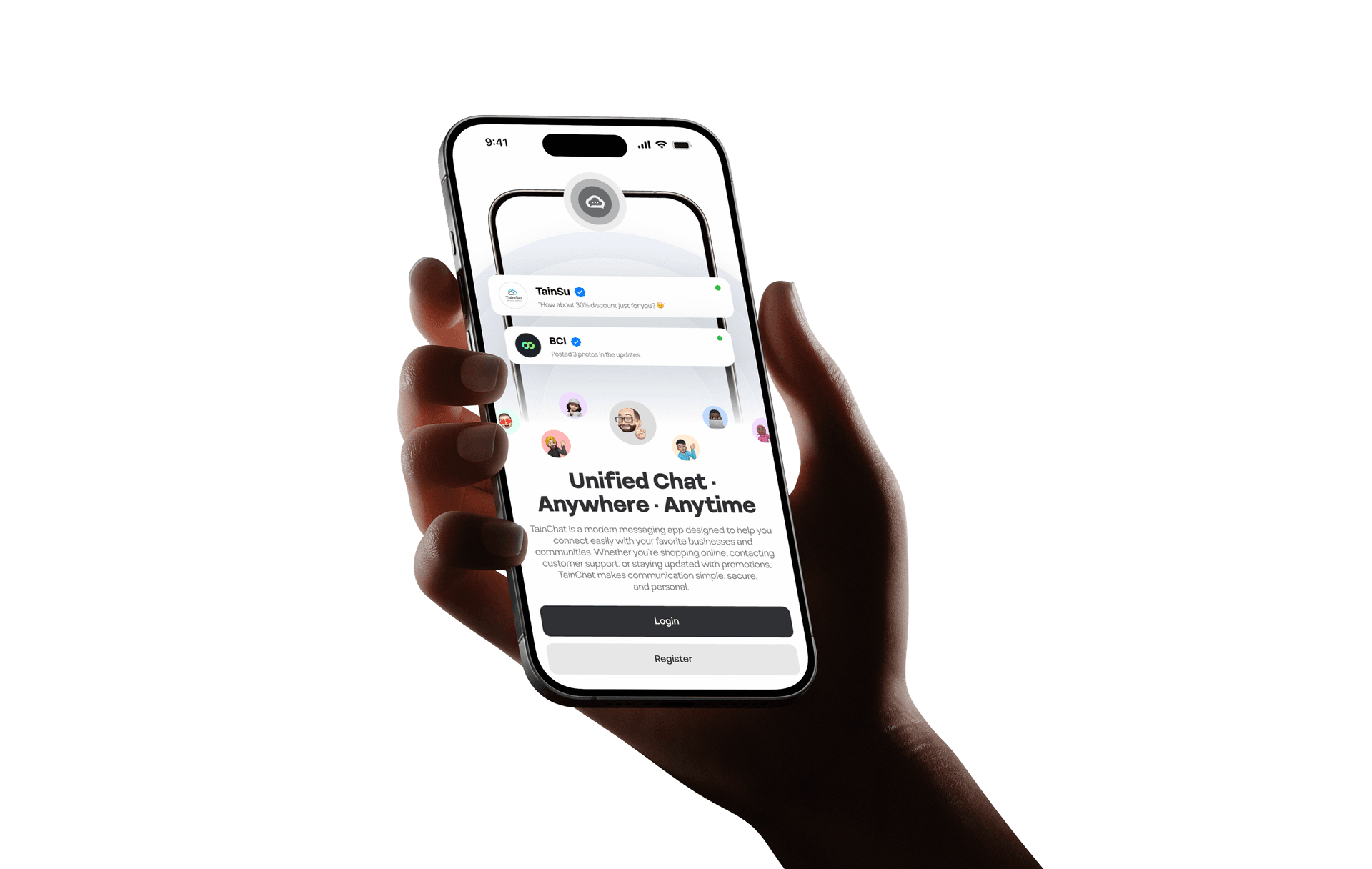 Hand holding phone with app interface
